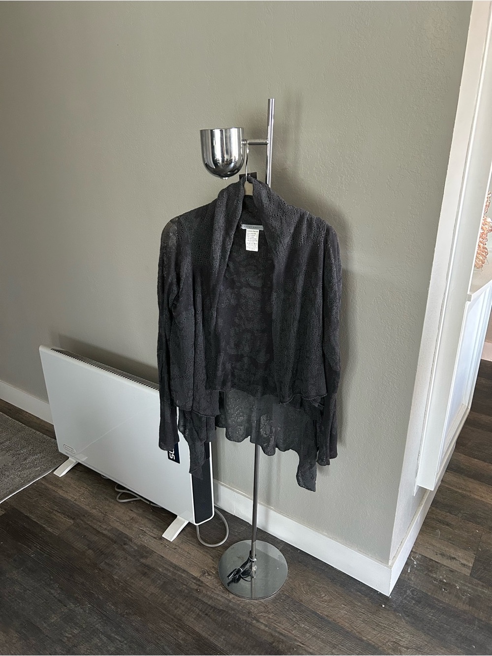 Sarah Pacini Dark Grey Lace Knit Draped Open-Front Women's Cardigan